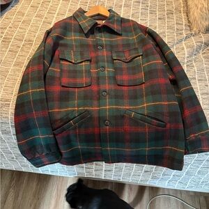 Pendleton Men's Plaid Pea Coat - Red, Green, Black